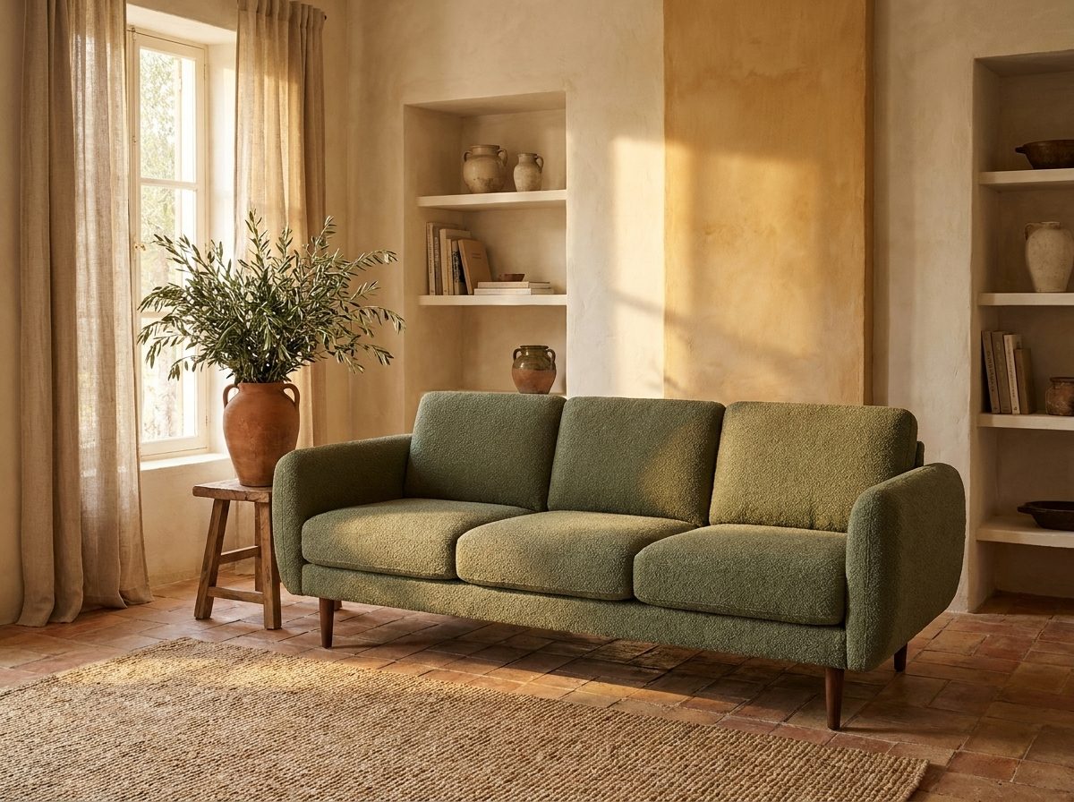 The sofa in a warm Mediterranean room